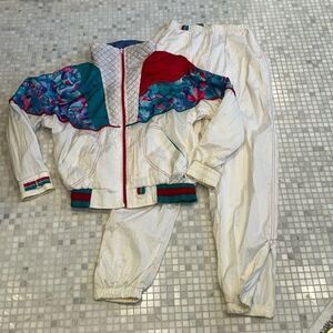 Vintage 80s 90s Cream White Two Piece Jumpsuit